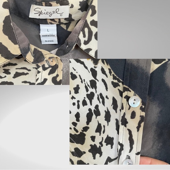 Spiegel Grey Cream Cheetah Print with Cheetah & Jaguar Silk Button Up - Picture 5 of 5